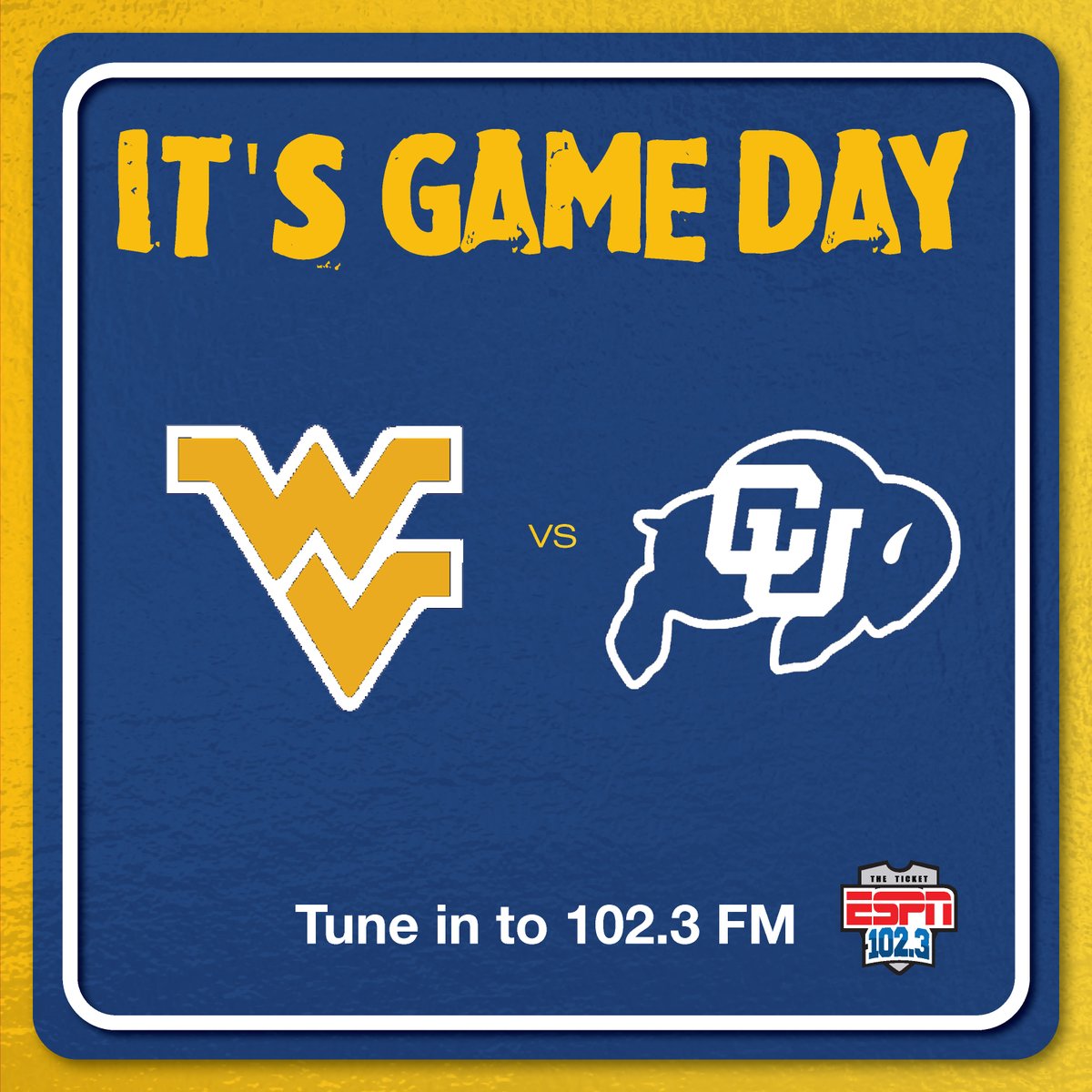 Mountaineer Week is in full swing! Pre-game rolls 3 hours before kickoff. 102.3 FM or stream: bit.ly/3J0lRXt  Let’s make noise in Morgantown! #MountaineerWeek #GoWVU