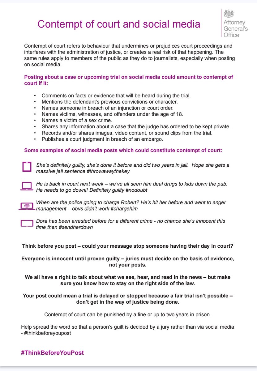 gamecounsel's tweet photo. Remember - don't comment on active criminal proceedings! #SubJudice #ContemptOfCourt https://t.co/nw5tCuMmgR