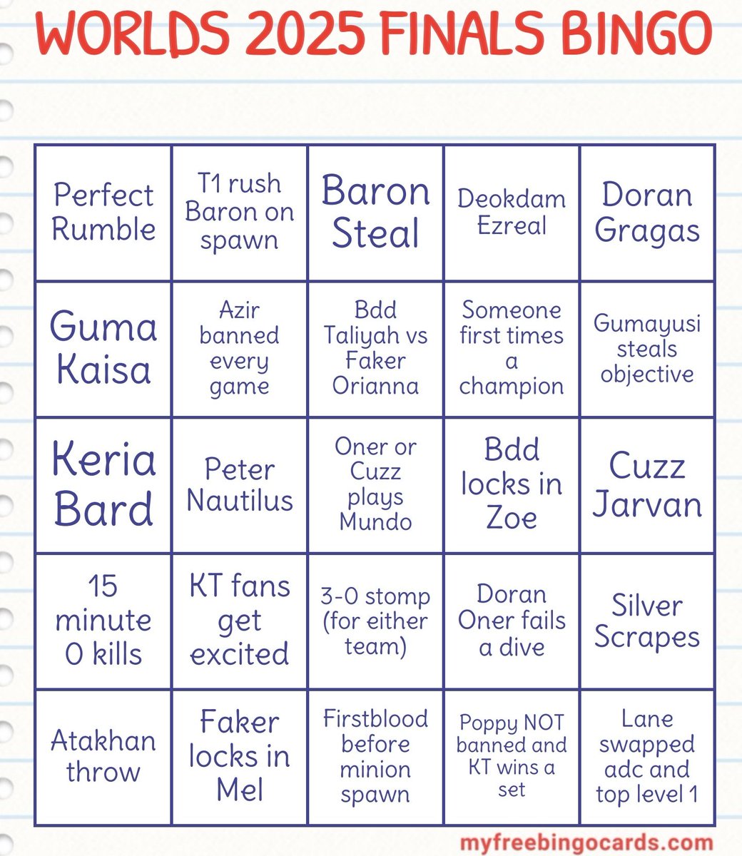 Bingo card for grandfinals 💯✔️ #Worlds2025