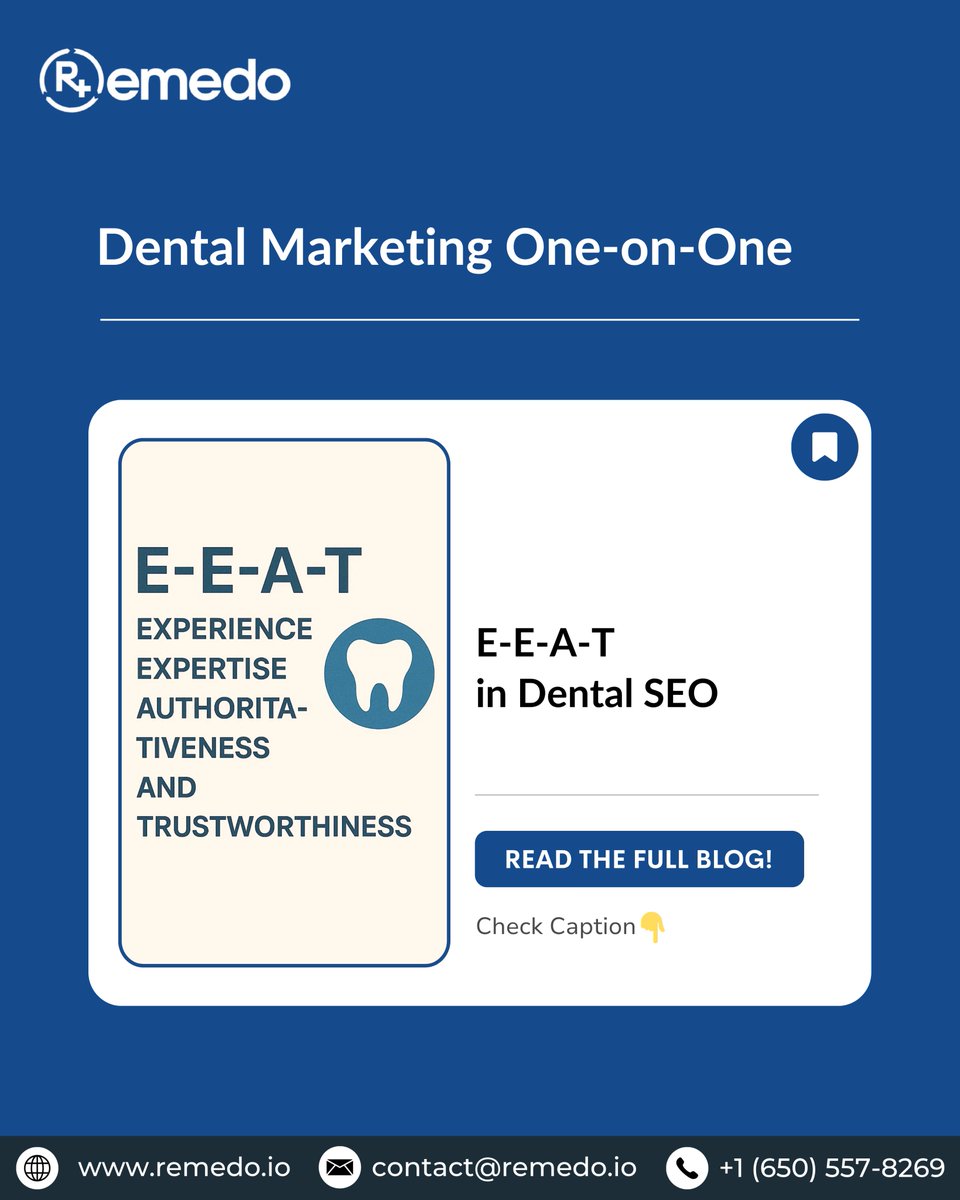 remedo_io's tweet image. 📊 E-E-A-T in Dental SEO
How does Google decide which dental practice...

👉 Read the full blog: linkly.link/2KXiI
.
#DentalSEO #DentistMarketingUSA #DentistMarketingUK #remedo