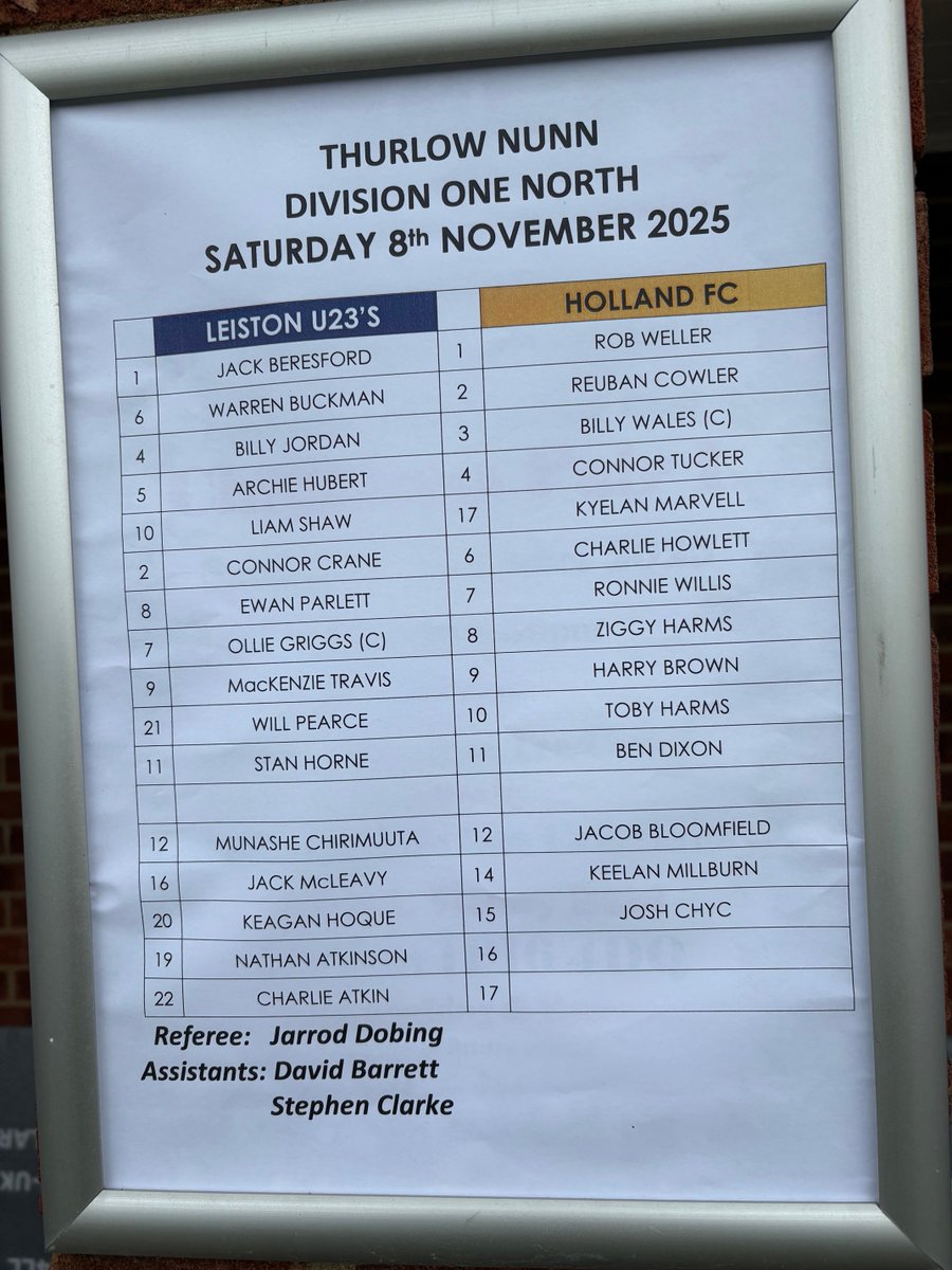 Team lineups for this afternoon’s U23 fixture against ⁦<a href="/MightyHolland/">HOLLAND FC</a>⁩