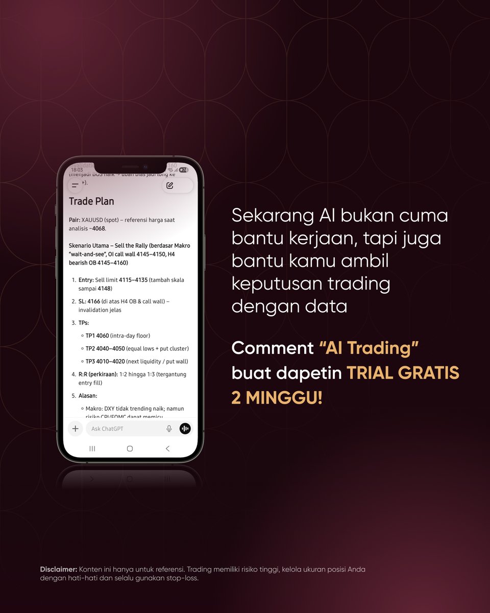 ebc_idn's tweet image. AI ini bisa bantu bikin trade plan! 🤯

Upload chart kamu → langsung keluar analisa lengkap, cepat &amp;amp; objektif 🔥

💬 Mau cobain versi trial GRATIS selama 2 minggu? Komen “AI” di kolom komentar, nanti kita kirim aksesnya ke kamu 👇

#AITrading #SmartTrader