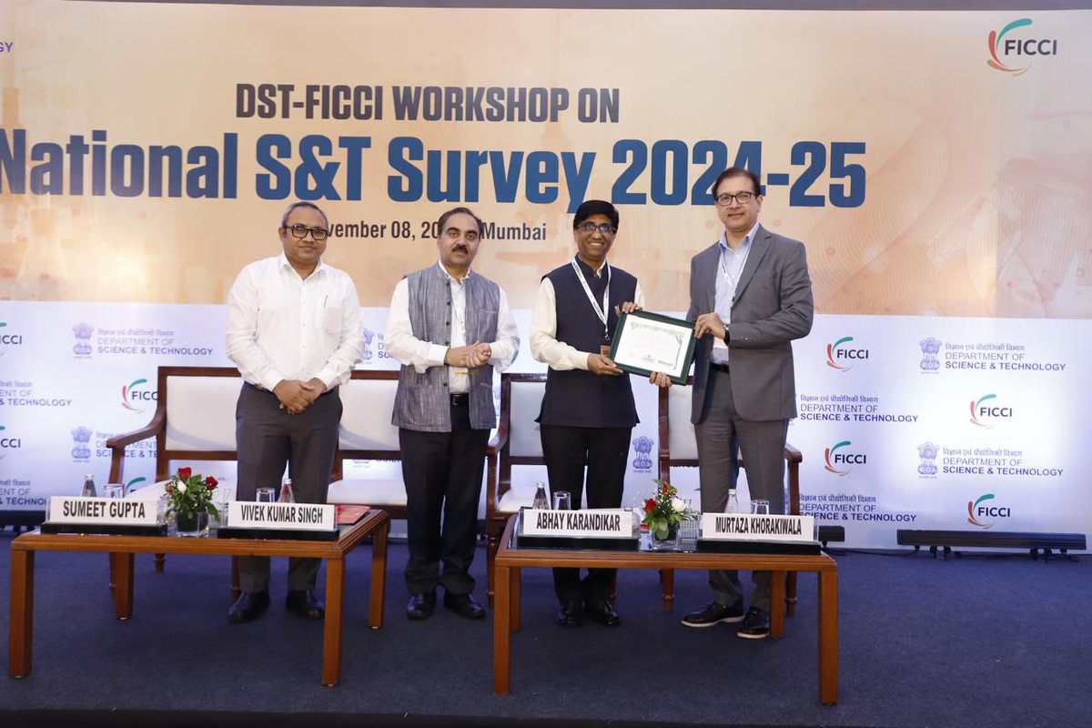 karandi65's tweet image. A workshop on National S&amp;amp;T Survey 2024–25 was organized by @IndiaDST in collaboration with @ficci_india in Mumbai to sensitize industry to share relevant R&amp;amp;D data as a national responsibility.