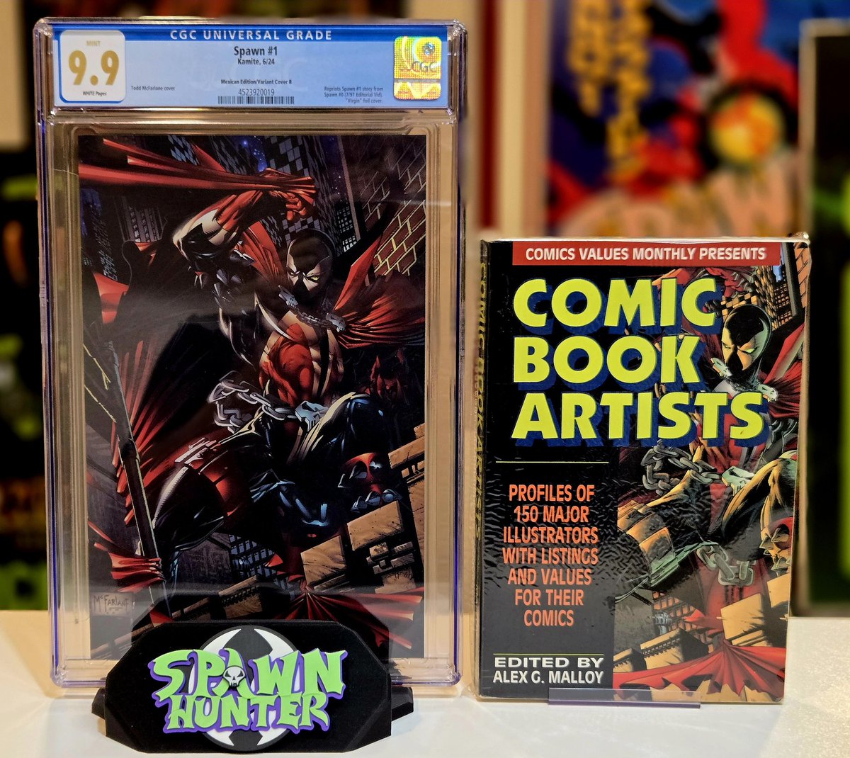 Spawn 1 Kamite Foil Virgin Edition! Paired nicely with a special edition of Comics Values Monthly! From The One and Only #SpawnHunter Collection. #Spawn #cgc #SpawnHunterCollection #Comics #McFarlaneToys