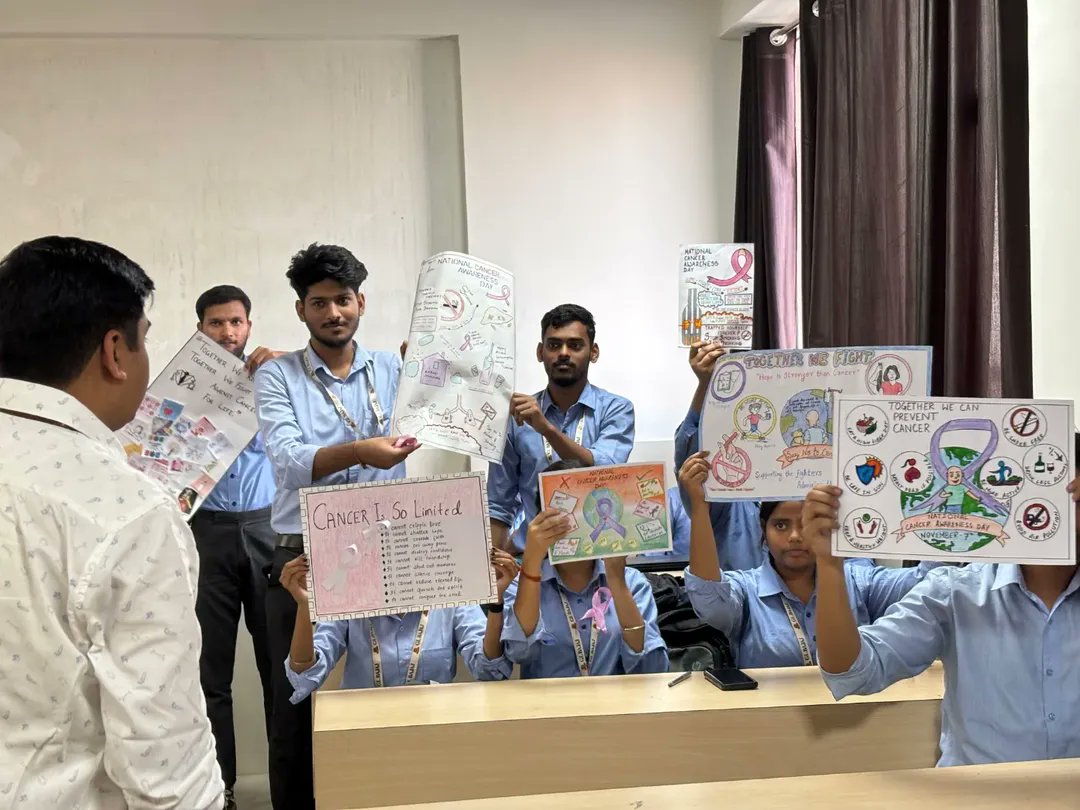 yuktikulaglbitm's tweet photo. On #NationalCancerAwarenessDay🎗️,Yuktikula hosted a Poster-Making Competition where students turned colors into messages of hope, prevention & awareness. 💜
Let’s keep spreading knowledge & support the fight against cancer.
#AwarenessThroughArt #HopeInColors #TogetherForACause https://t.co/KeDf2Be8Pa