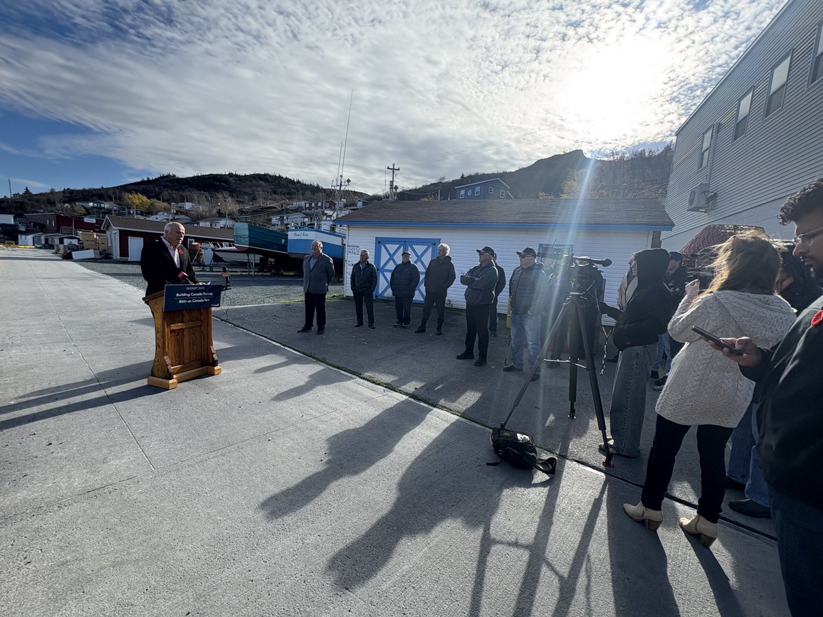 MP Osbourne giving details of the new breakwater in Petty Hr. Talking about safer roads and communities.