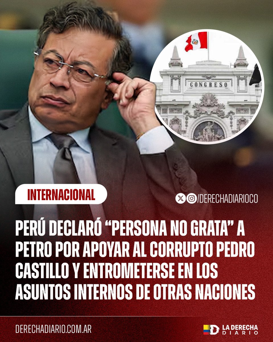 🚨🇨🇴 | RECHAZADO: El demente Petro admitió que Perú lo declaró “persona no grata” tras apoyar al expresidente golpista Pedro Castillo. En lugar de rectificar, el mandatario defendió al dictador y atacó a la democracia peruana, repitiendo el libreto chavista que tanto aplaude.