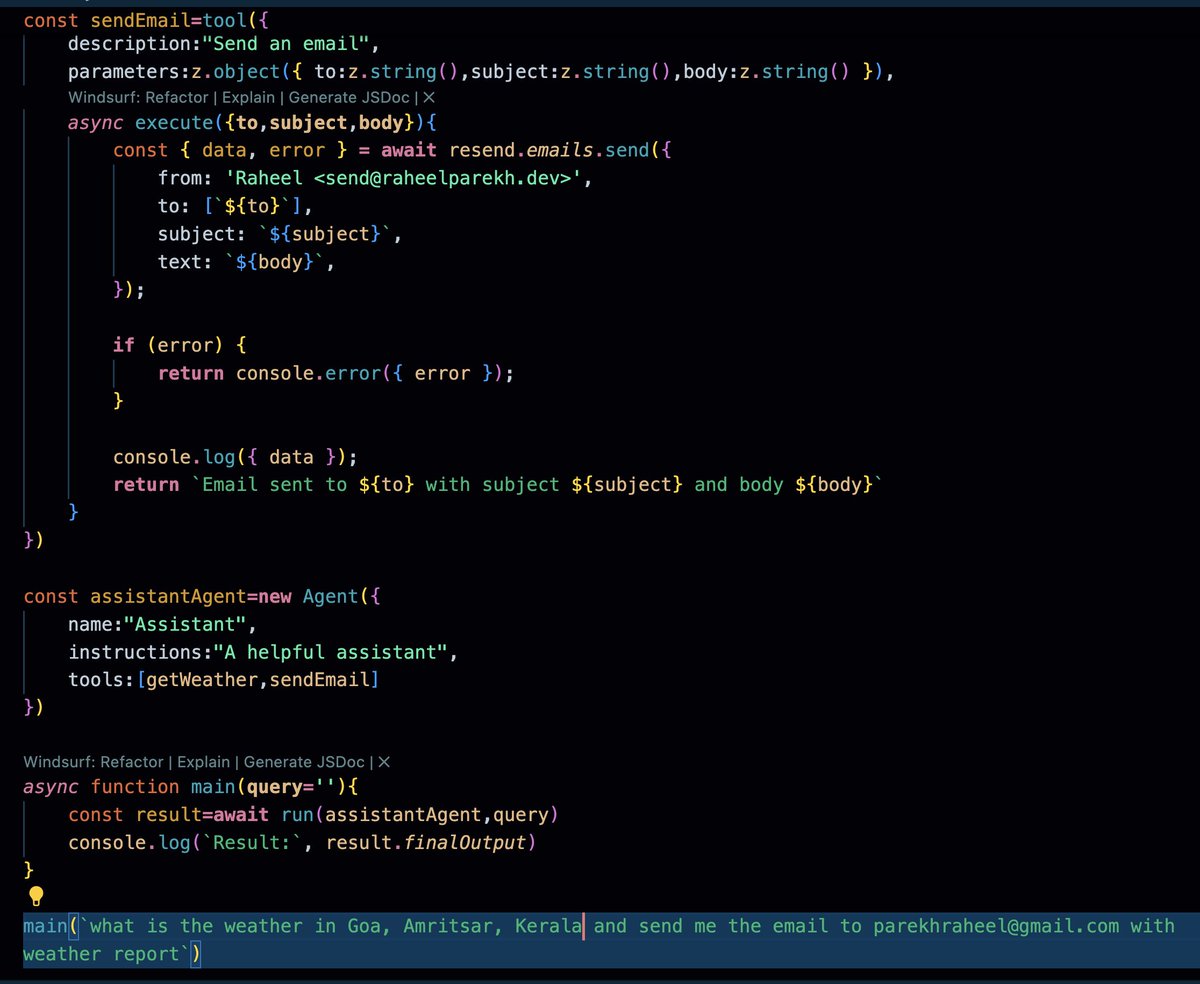 codew_rhp's tweet image. Just build my first GenAI agent 🚀 

It fetches live weather and emails me the report automatically.

Learning about agents &amp;amp; toolchains by building in public!
Next step: more real-world automations. This is just the start!

Learning from @piyushgarg_dev
#BuildInPublic #GenAI