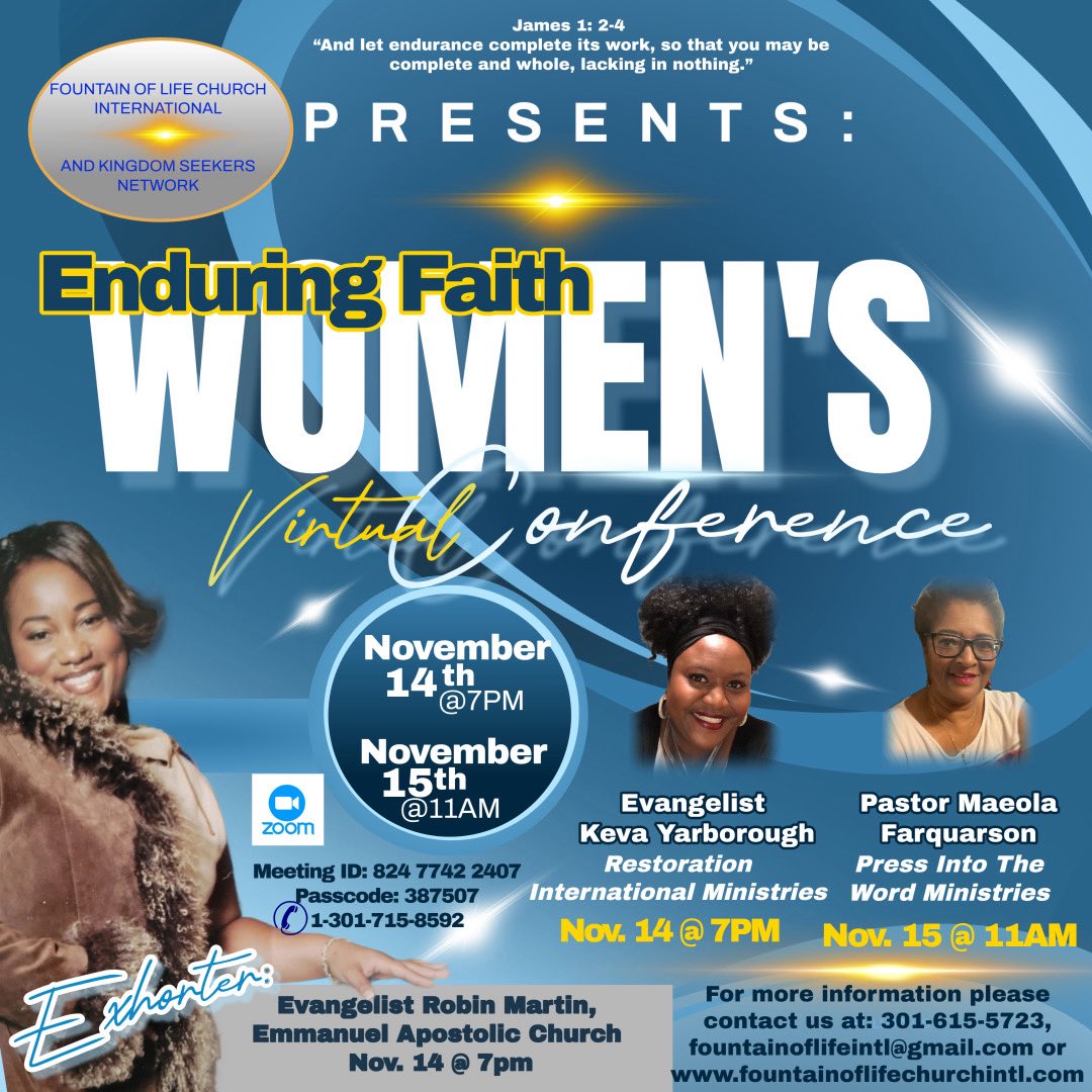 FOLIntlChurch's tweet photo. Ladies!!!! Join us for o awesome Rhema word via Zoom next Friday and Saturday. Save the date and we will see you there. Blessings. https://t.co/QhDRl5w9cQ https://t.co/PK78Kkcr5U