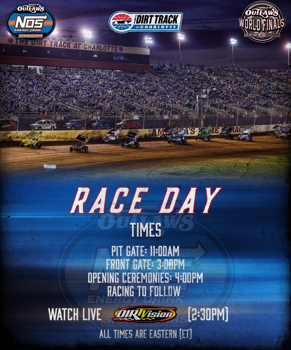 WorldofOutlaws's tweet image. For the last time in 2025, it’s 𝐑𝐚𝐜𝐞 𝐃𝐚𝐲 🥲

The World of Outlaws @NosEnergyDrink Sprint Cars close out their 48th season of racing with a $25,000-to-win @WorldFinals main event at @TheDirtTrack!

📺 DIRTVision.com
