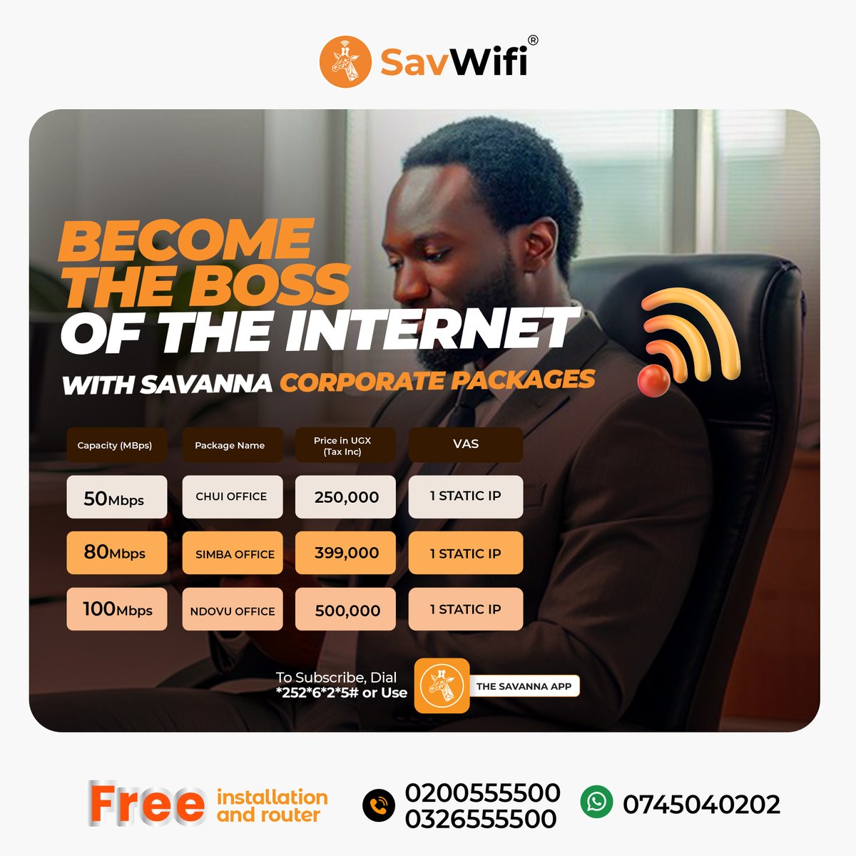 SavannaFibre's tweet image. Mondays are for bosses 💼
Level up your hustle with SavWiFi Corporate Packages, speed that means business. 
#SavWiFi 
#corporate 
#Fastinternet