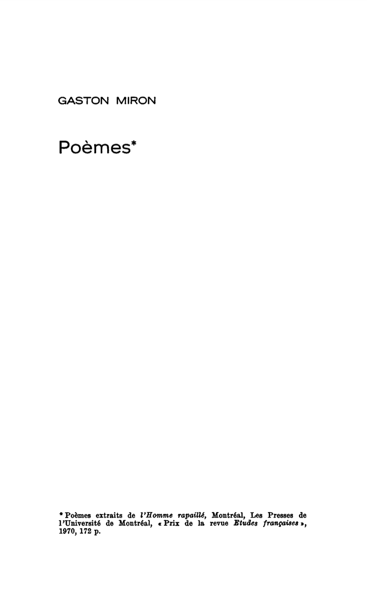 Revue_EtudFra's tweet image. Parmi les articles d’Études françaises les plus consultés au cours du mois d’octobre 2025: Gaston Miron, «Poèmes» (dans vol.6, n°2, mai 1970).
doi.org/10.7202/036440…