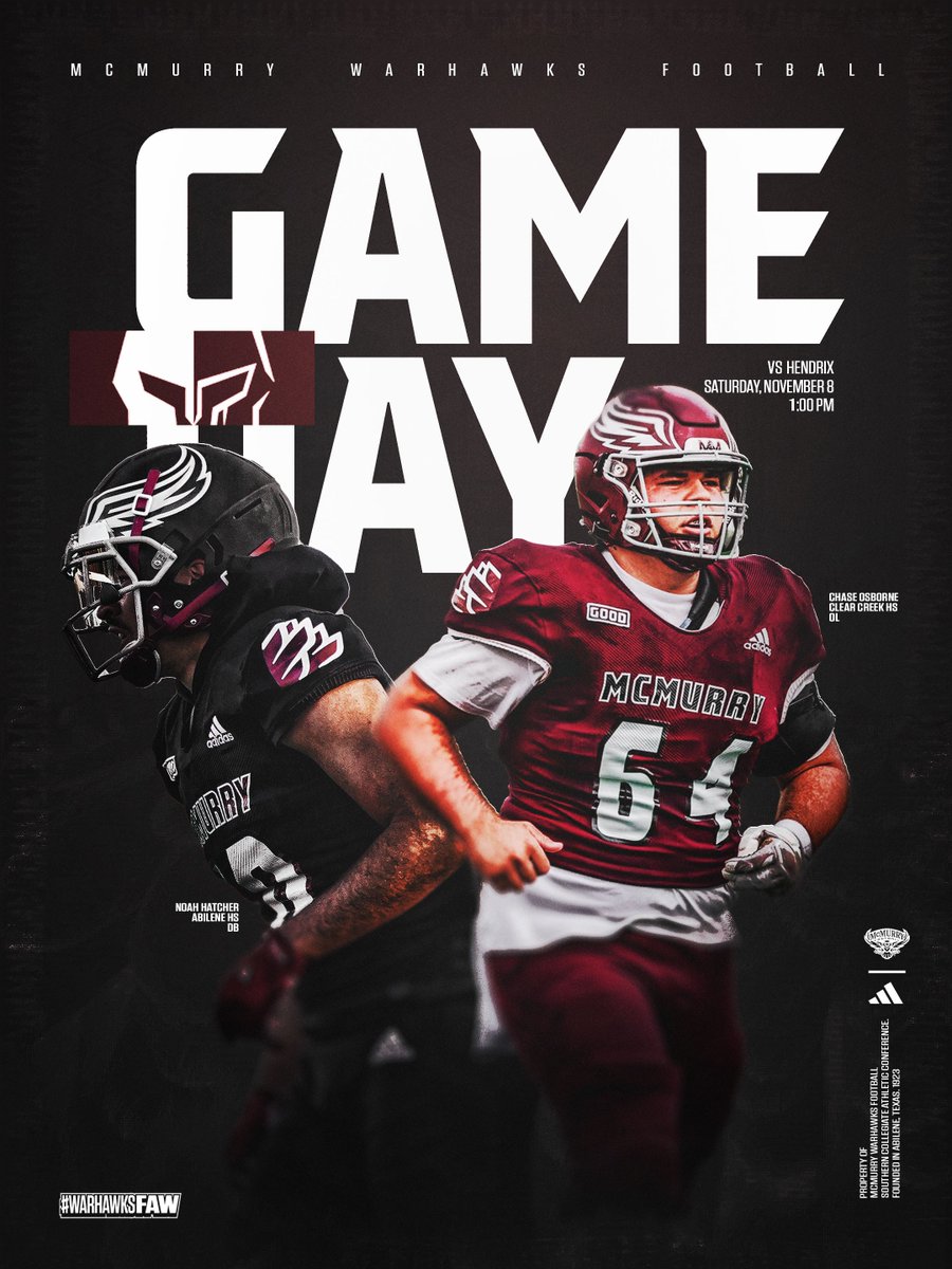 McMURRYFOOTBALL's tweet photo. WAKE UP❗️❗️❗️ IT'S GAME DAY❗️❗️❗️

1:00 PM

Wilford Moore Stadium
vs. Hendrix College

#WarHawksFAW
#DOMINATE
#GOOD https://t.co/1h2II4XGLN
