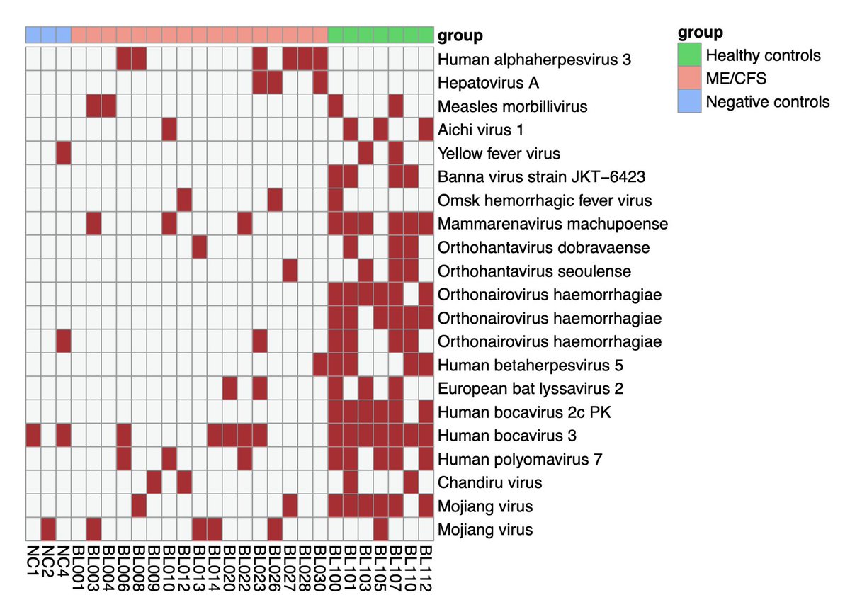 1) New preprint from the Stanford group of Ron Davis.

They looked for 185 human viruses, and found traces of 17 viruses in patients or controls. "Surprisingly", the authors write "more viruses were found in the healthy controls than in the ME/CFS patients."