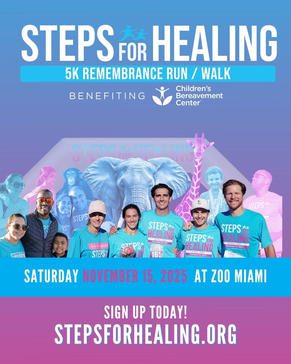 ✨ONE WEEK AWAY!✨ Join us Sat, Nov 15 at Zoo Miami for #StepsForHealing — a day of remembrance, fun, &amp; community! 🏃‍♀️💛 Support free grief programs for all.

🔗 Register: stepsforhealing.org
#NoOneGrievesAlone  #miamicbc #liftfromloss #5krun #5kwalk #iRuntoRemember