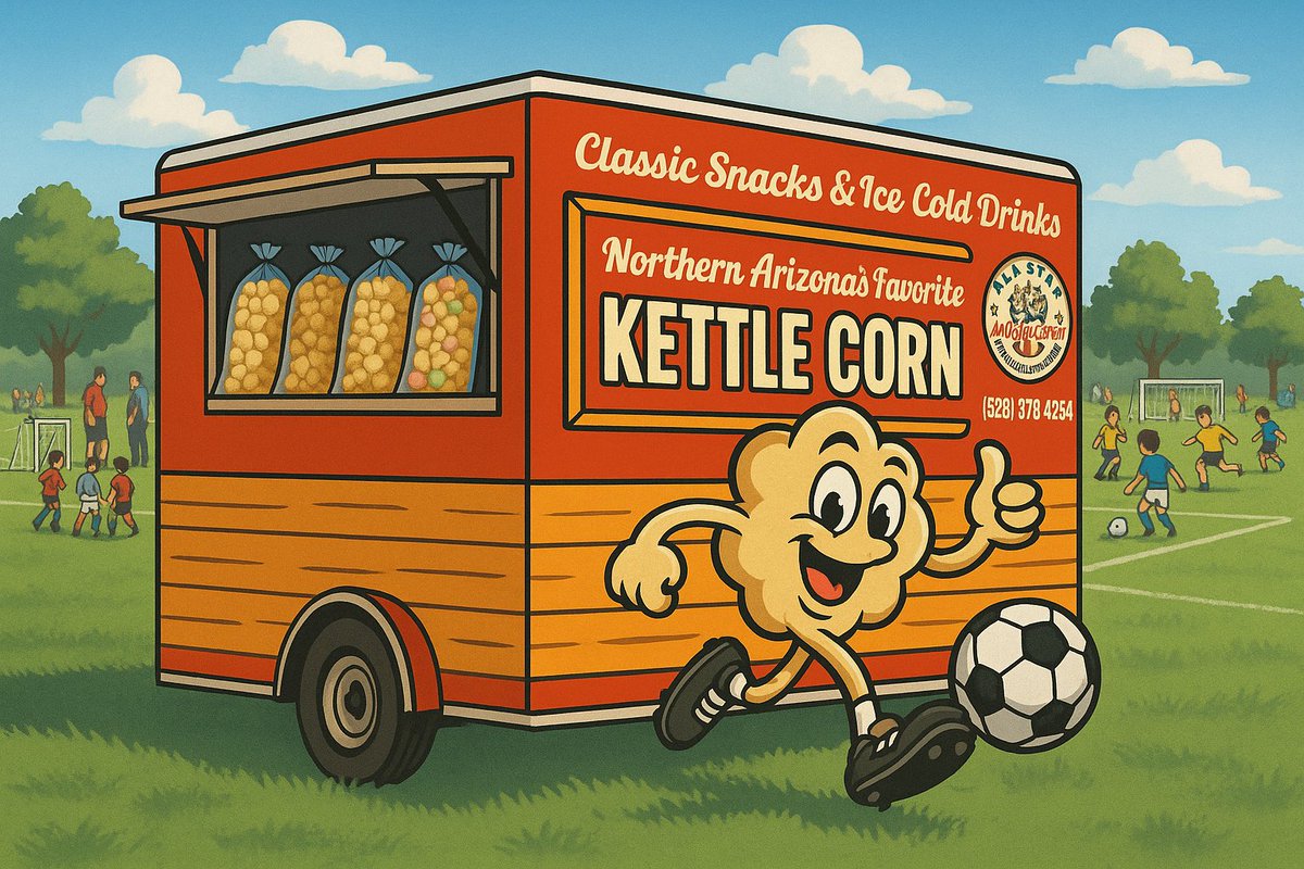 allstarkettle's tweet photo. 🍿 Game Day Kettle Corn!

⚽️ It’s the final games of the Yavapai Soccer Club season and we’re here to celebrate with you at Mountain Valley Park!

🤤 Come grab your favorite All-Star Kettle Corn and enjoy the action before the season wraps up! https://t.co/NbWMJcmJWu