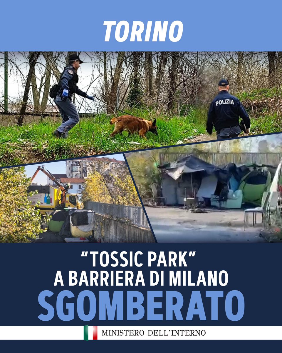È stata sgomberata dalle Forze dell’ordine a Torino l’area nota come “Tossic park”, nel quartiere Barriera Milano. L’operazione è stata coordinata dalla Polizia di Stato, insieme a Carabinieri, Guardia di Finanza e Polizia Locale. Sono state identificate 64 persone e denunciate 3