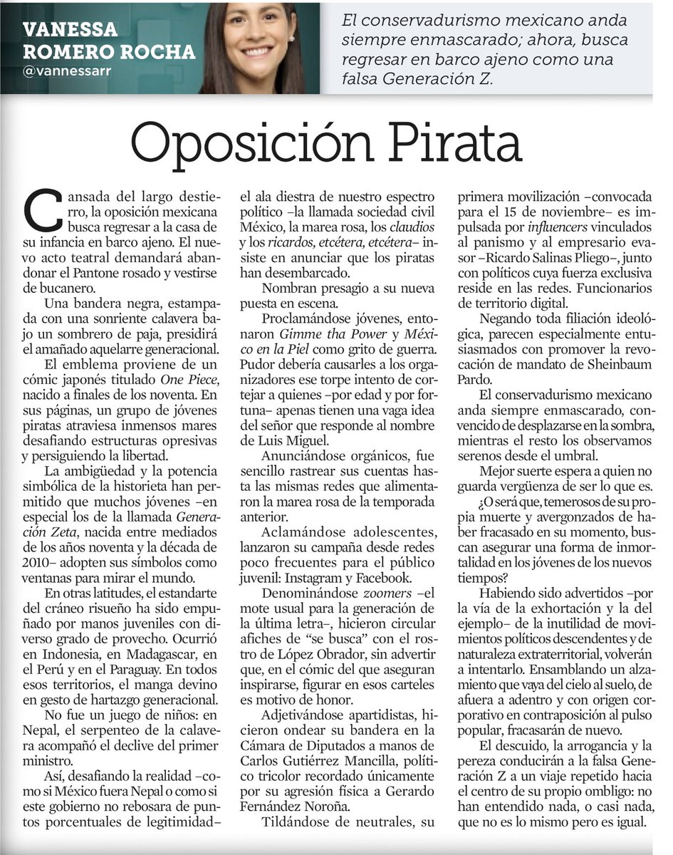 Este artículo, de <a href="/vannessarr/">Vanessa Romero Rocha</a> publicado hoy en Reforma, es una fotografía nítida y cruda sobre el “nuevo acto teatral” de la desesperada, fragmentada y hueca oposición conservadora en México.

Leerlo y compartirlo sumará al desmontaje de este nuevo intento de manipulación masiva.