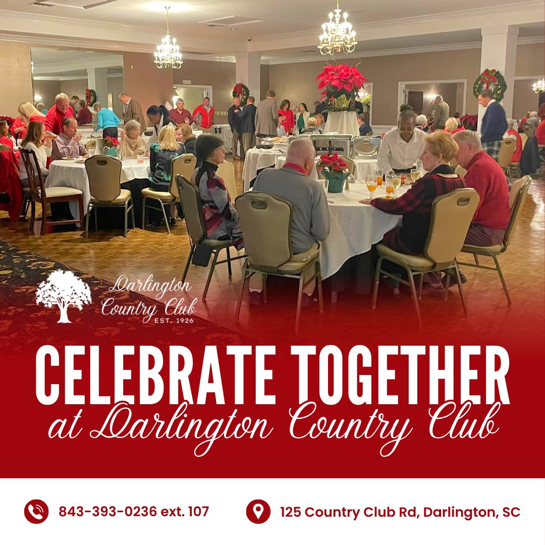 ‘Tis the season to gather and celebrate! 🎄

Host your Christmas or Holiday Party at Darlington Country Club! It’s the perfect setting for friends, coworkers, or family to come together.

Spots are filling up fast! Call Val at 843-393-0236 ext. 107 to reserve your date!