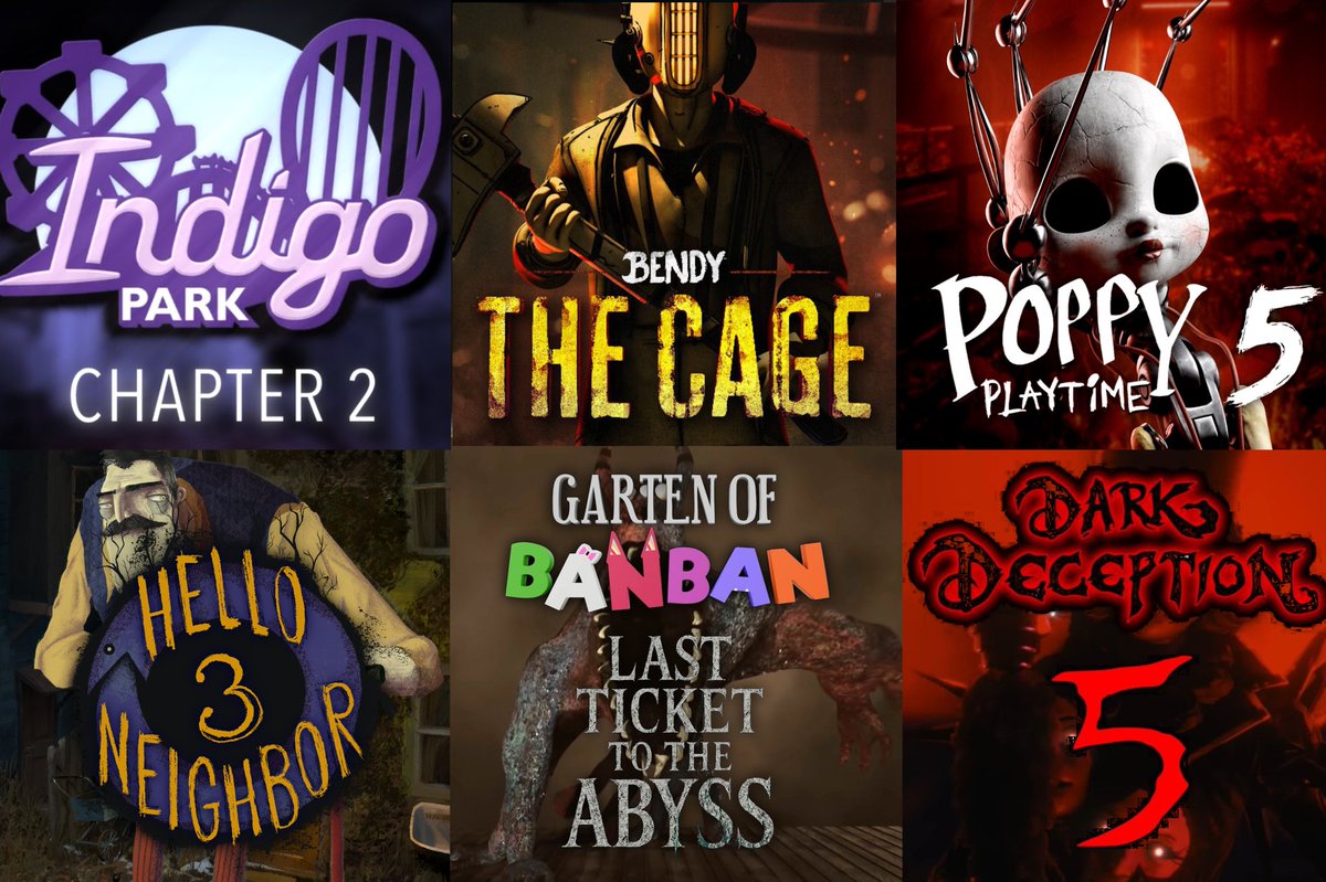 mascotmassacre's tweet photo. 🚨 | A huge list of Big Mascot Horror Games like Poppy Playtime Chapter 5, Bendy The Cage, Hello Neighbor 3 and many others are releasing next year 🎮 

For Which one you're the most excited for 🔥? https://t.co/kSfvzwUjsU
