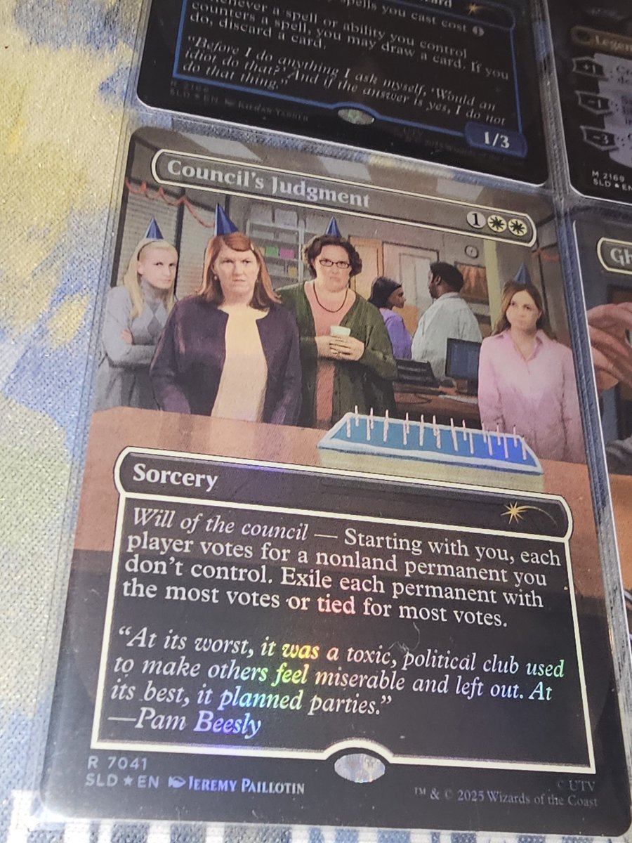 DickRomanowski's tweet photo. @jennafischer @AngelaKinsey Now that you're both on a trading card, what's a mega fan gotta do to get this signed by the both of you? I wanna get the entire set signed if I'm being honest. Hope there's more The Office x Magic the Gathering collabs. https://t.co/iWqyk4qiho