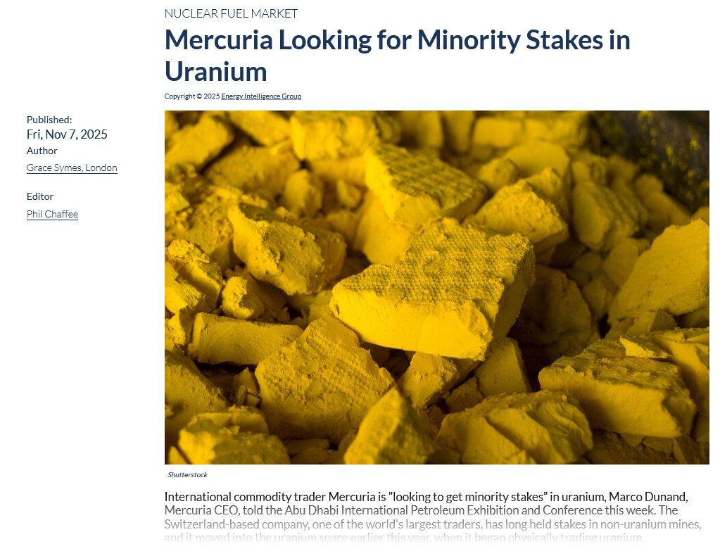 International commodity trader Mercuria is "looking to get minority stakes” in uranium
energyintel.com/0000019a-5e46-…