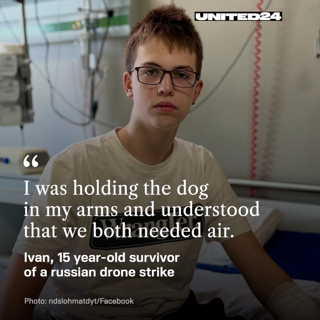 15-year-old Ivan was injured in a russian drone attack on Kyiv. After waking up to the explosion, Ivan, his mother and their dog tried to escape the smoke-filled stairwell. He managed to open a window and call for help, but his mother was trapped under the rubble🧵