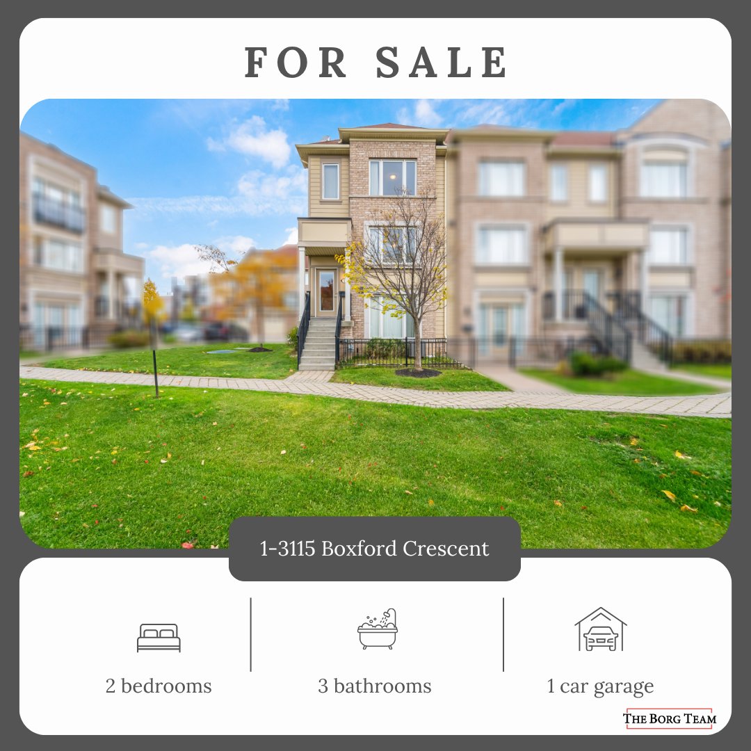 JeffBorgRealtor's tweet photo. FOR SALE 1 - 3115 Boxford Crescent
Mississauga
This bright and spacious end-unit townhouse is ideal for downsizers or first-time homebuyers seeking comfort and convenience in a beautifully maintained community. 2 large bedrooms, 3 bathrooms plus a single parking garage. #forsale https://t.co/a9tDyzlGhU