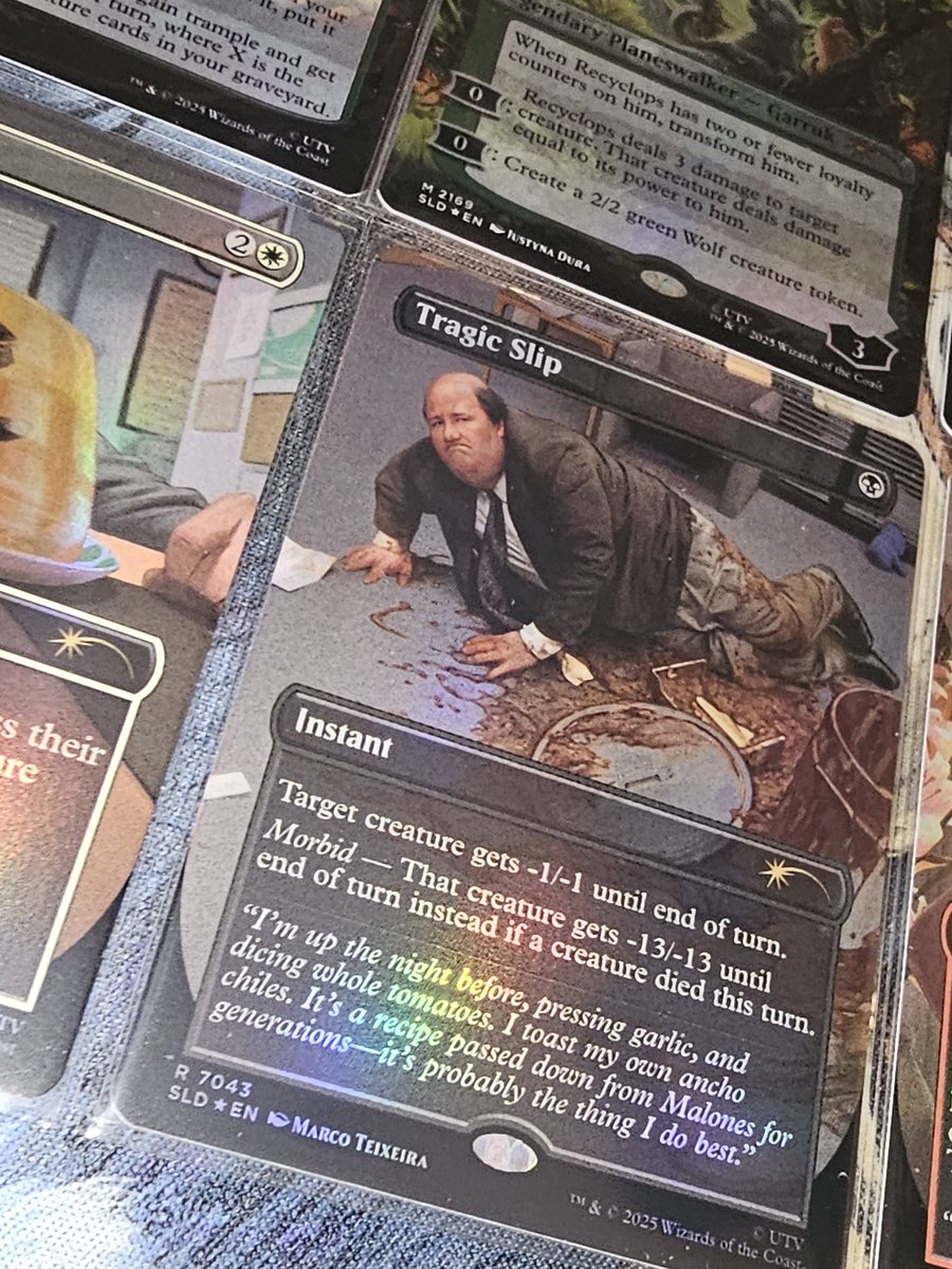 DickRomanowski's tweet photo. @BBBaumgartner Now that you're officially in the Magic the Gathering universe, what are the chances I could get my copies of your card signed? I'm a huge fan of both the office and mtg. https://t.co/TxFBzxxzeO