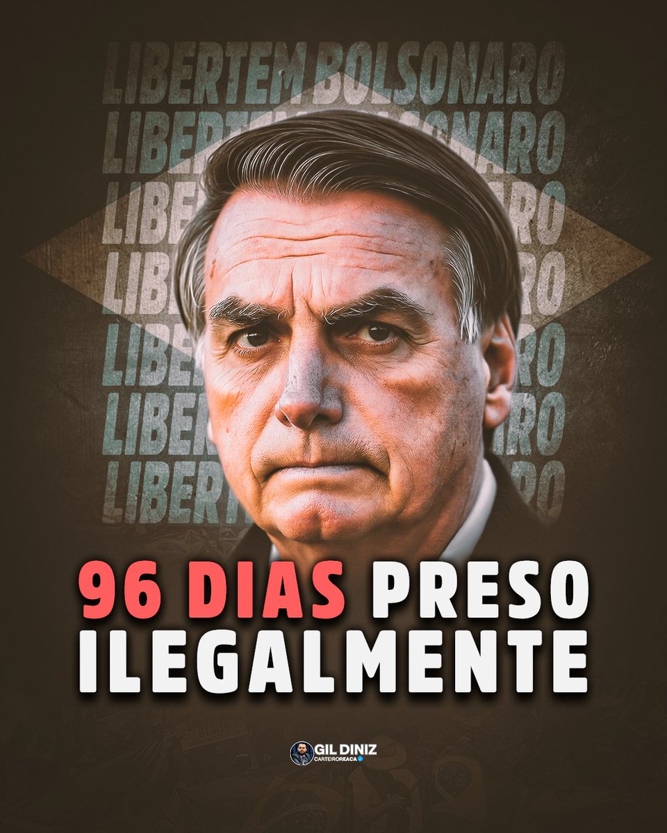 Hoje é o dia 96 desde que Moraes trancou o ex-presidente Jair Bolsonaro em sua própria casa como se fosse um criminoso, pisoteando a Constituição e o direito à liberdade. Tornozeleira no pé, proibido de receber visitas, de falar com o filho, sem celular, sem redes sociais,