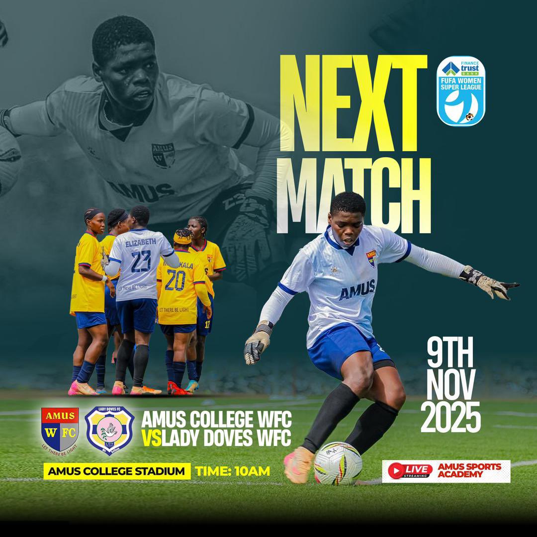 AmusWfc's tweet photo. "IT'S GAME DAY!!! ⚽️💪 Our #AmusCollegeWFC ladies take on Lady Doves WFC TOMORROW at 10am! 🏟️ Come support our girls at Amus College Stadium or catch the LIVE STREAM on AMUS SPORTS ACADEMY! 📺🔴 Let's get LOUD for our team! #FUFAWomenSuperLeague
#LetThereBeLight https://t.co/YbdlezPJEM