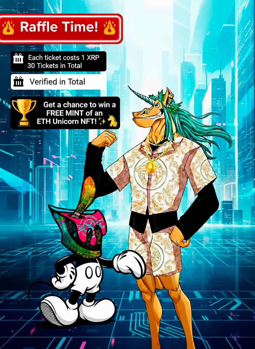 ETH_UNICORN_XRP's tweet image. 🚨 Raffle Time! 🚨

🎟️ Each ticket costs 1 XRP | 30 Tickets in Total
🏆 Get a chance to win a FREE MINT of an ETH Unicorn NFT! 🦄✨
- 15 XRP $ETH Unicorn NFT for the lucky winner

- 15 XRP will go to a BUY &amp;amp; BURN on the chart 🔥📈

Join tg and get your chance!
🔗…