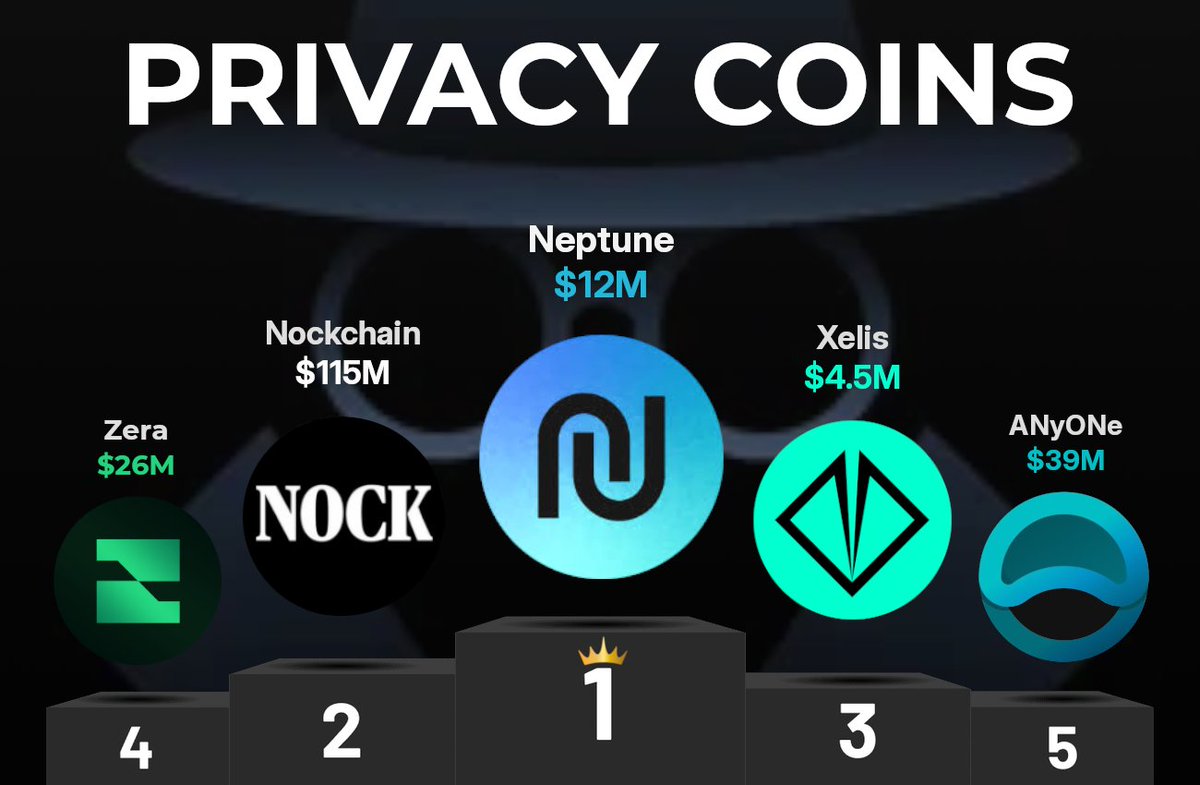 mikroweller's tweet image. Top 5 Undervalued Privacy Coins 🕵️‍♂️

With $ZEC having likely topped and privacy narrative still strong, I think we could see a rotation to these projects soon 👇

$NPT / @NeptuneCash 🌊
Layer-1 peer-to-peer privacy-preserving cash protocol featuring scalability and post-quantum…