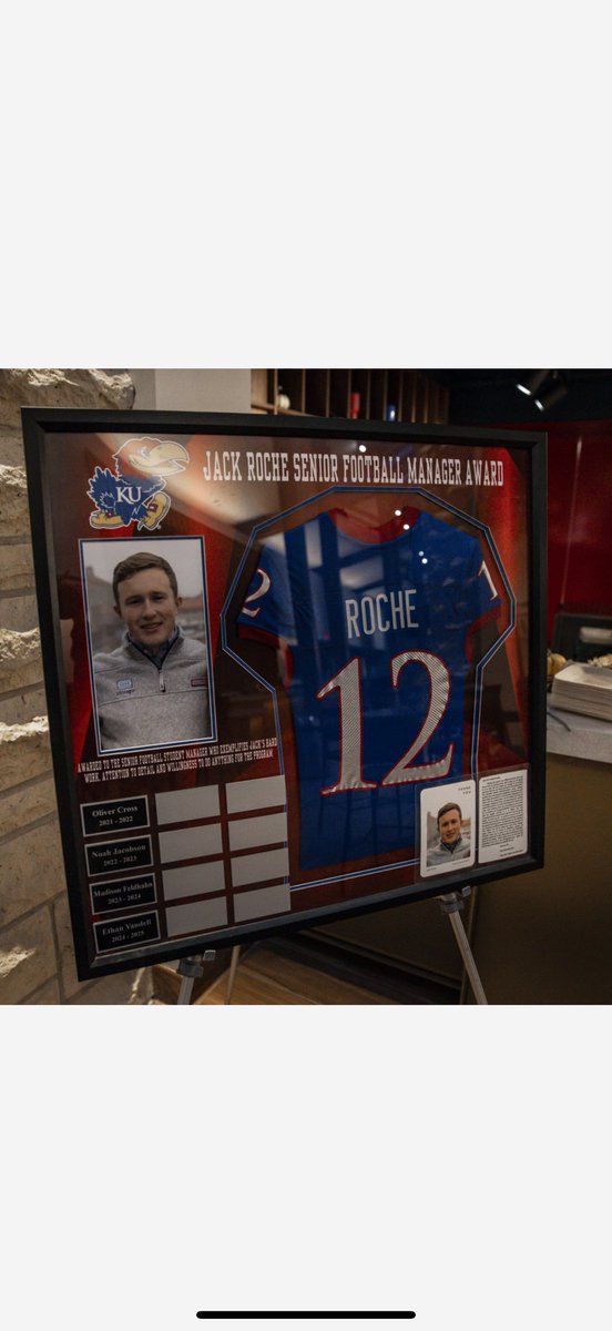 CoachRocheScho1's tweet photo. Great Weekend at KU giving out The Jack Roche Football Manager Award to “Brigid Withers”.We’re absolutely thrilled for you, Brigid. Thank you also to KU for keeping Jacks legacy going at KU. 
RCJH
❤️💙❤️
@KUAthletics 
@JayhawkEQ https://t.co/x4hphYjPr2