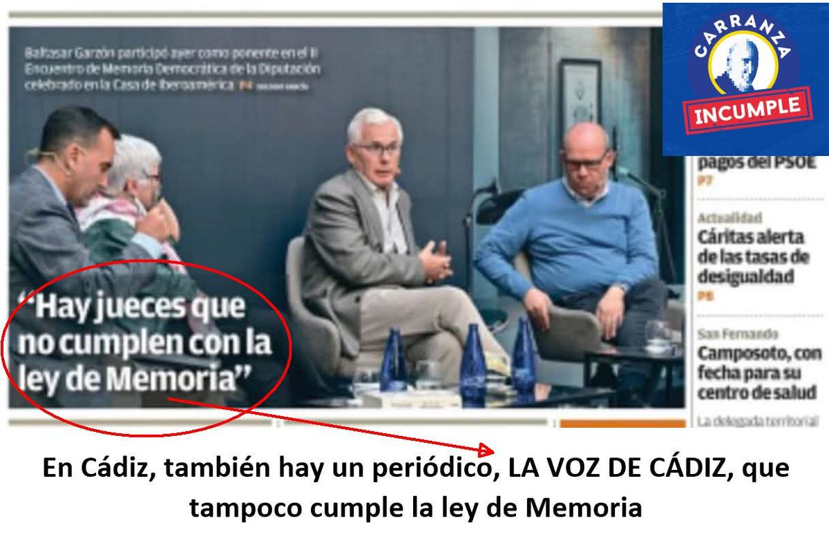 En un encuentro sobre Memoria  Democrática de la <a href="/diputacioncadiz/">Diputación de Cádiz</a> Baltasar Garzón dijo esto. En Cádiz, además.
<a href="/SubdelegCadiz/">Subdelegación Cádiz</a>
<a href="/SE_MemoDemo/">Secretaría de Estado de Memoria Democrática</a>
<a href="/APCadiz/">APC</a>
<a href="/PeriodistasAND/">CPPA</a>
<a href="/Cadiz_CF/">Cádiz Club de Fútbol</a>
<a href="/iucadiz/">IU Cádiz🔻🇵🇸</a>
<a href="/psoecadiz/">PSOE de Cádiz</a>
<a href="/DefensorAndaluz/">Defensor P. Andaluz</a>
<a href="/brunog_cadiz/">Bruno García</a>
<a href="/diariocadiz/">Diario de Cádiz</a>
<a href="/canalsurcadiz/">Canalsur Cádiz</a>
<a href="/EstherGilSumar/">Esther Gil de Reboleño</a>
<a href="/RadioCadiz/">Radio Cádiz</a>