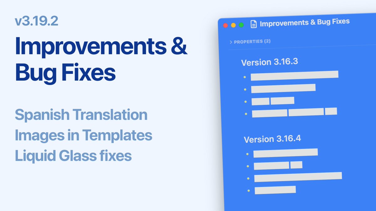 NotePlanApp's tweet image. 🗞️ v3.19.2 is now on the App Store

What’s New?  Spanish + Images in Templates

NotePlan now speaks Spanish across macOS and iOS. You can also add images to templates for richer, more visual notes.

- Full Spanish translation
- Images in templates
- Better keyboard navigation