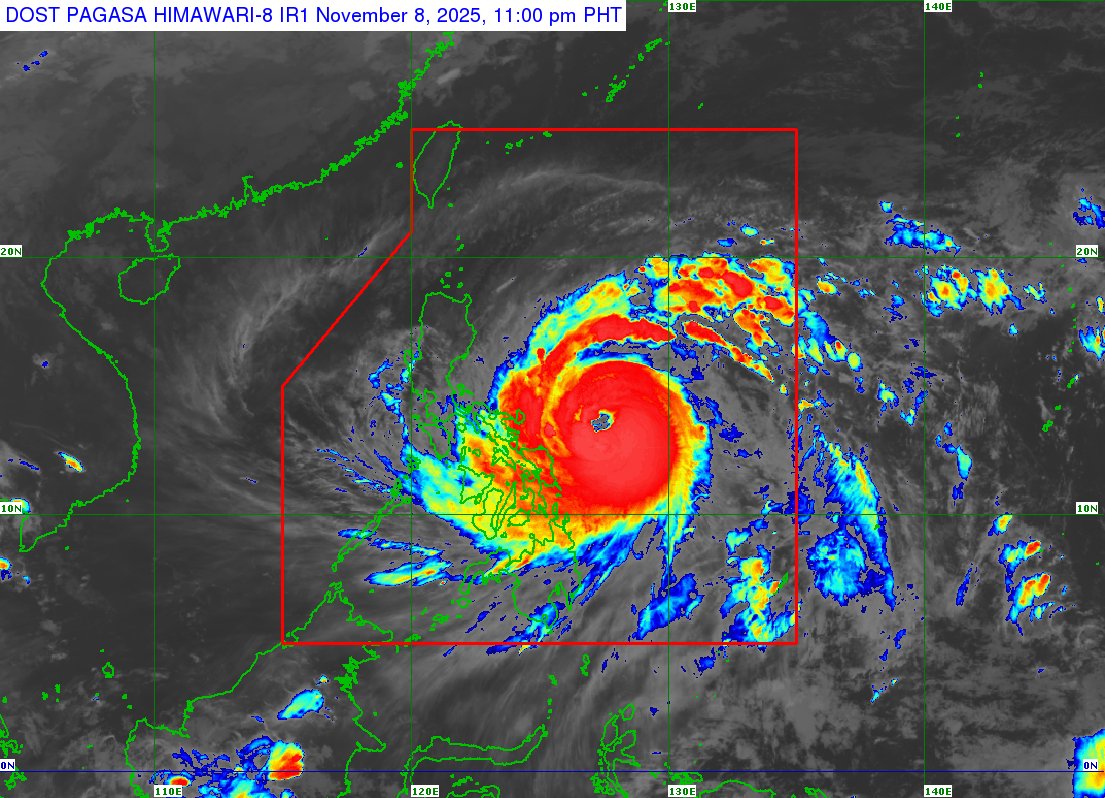dost_pagasa's tweet photo. TROPICAL CYCLONE BULLETIN NR. 6
Typhoon #UwanPH (FUNG-WONG)
Issued at 11:00 PM, 08 November 2025
Valid for broadcast until the next bulletin at 2:00 AM tomorrow.

TYPHOON “UWAN” FURTHER INTENSIFIES AS IT CONTINUES TO MOVE CLOSER TOWARDS BICOL REGION

Link: https://t.co/Mb1nZQSD3s https://t.co/L4B2LGKXZZ