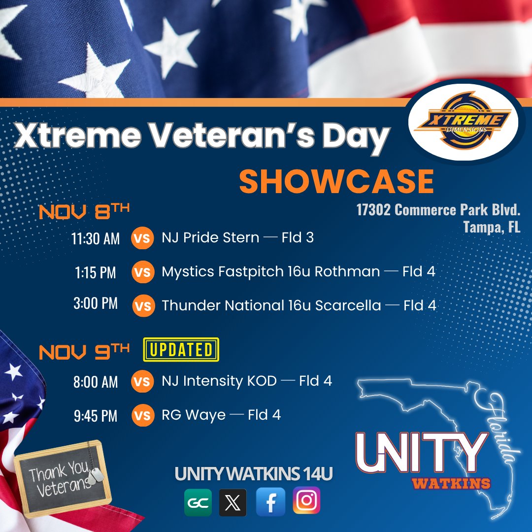 unitywatkins14u's tweet image. It’s GAME DAY! 🥎💜

We&apos;re gearing up at the Xtreme Veterans Day Showcase in Tampa, FL! 🌴 Competing up in the 16U division. 💪🏽

📅 Check out our updated schedule and come see us in action!

#UnityWatkins #SoftballShowcase #CollegeExposure #CollegeSoftball #FutureCollegeAthletes