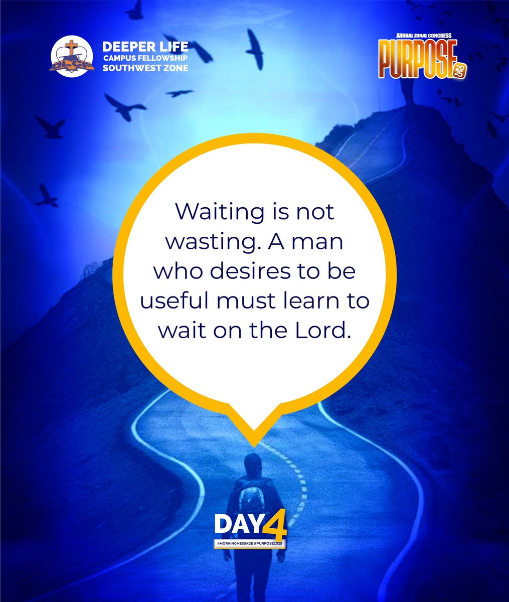 dlcfIbregion's tweet photo. Waiting is not wasting.

To obtain the promised power of the Spirit, you must learn to wait.

And while waiting, BE EXPECTANT.

#SpiritPower #Purpose2025
#AnnualZonalCongress https://t.co/FyxpatCa3f