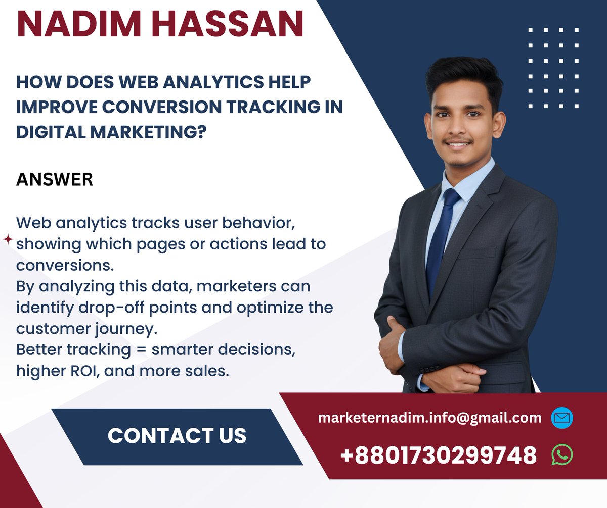 Marketernadim's tweet image. Stop guessing, start tracking.
Web Analytics reveals what drives conversions — and what doesn’t.
Turn your data into growth.
📩 marketernadim.info@gmail.com | 
 +8801730299748
#DigitalMarketing #WebAnalytics #ConversionTracking #OnlineGrowth #MarketingTips #ROI #BusinessSuccess