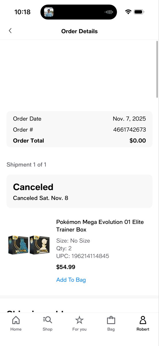 Norbie1992's tweet photo. About what I expected from a @Macys Pokémon drop. I was able to get a confirmation yesterday for 2 etbs, just for them to cancel this morning. It’s already hard enough to get any Pokemon orders. Really disappointing. @PokemonDealsTCG https://t.co/tWTpisY33M