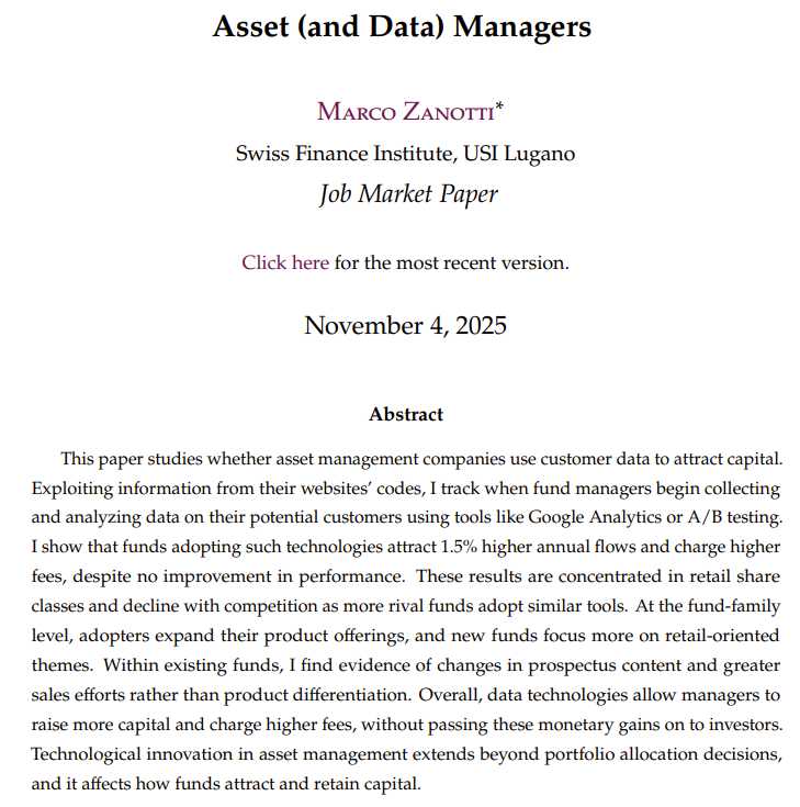 alz_zyd_'s tweet photo. What brings money into mutual funds? This interesting JMP by Marco Zanotti cleverly shows that funds - especially those focused on retail customers - do data analytics on their customers, and this seems to contribute to fund flows! https://t.co/OzZAdcrsW1