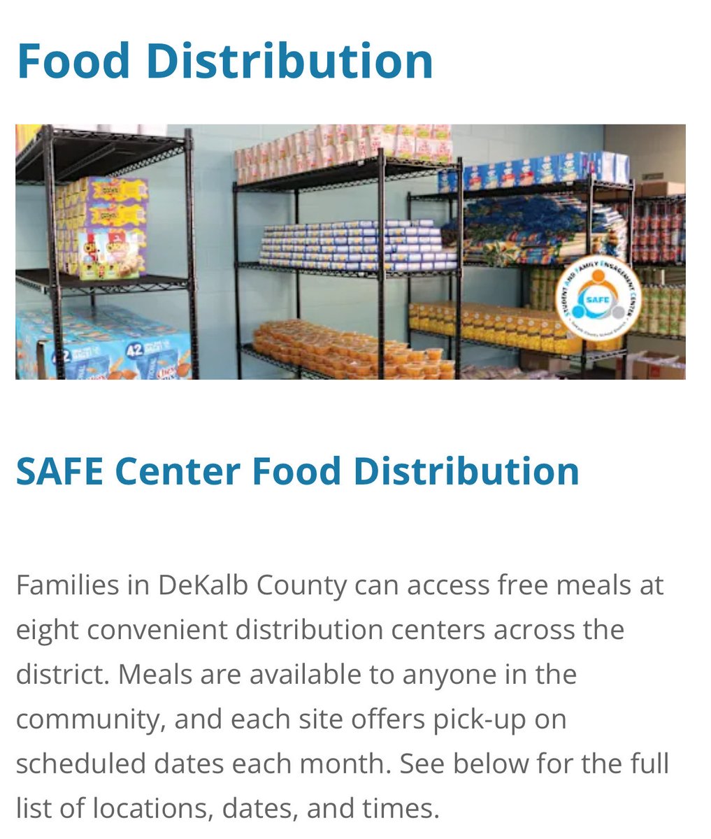 DrNormanCSauce3's tweet photo. Families in DeKalb County can access free meals at eight convenient distribution centers across the district. Meals are available to anyone in the community, and each site offers pick-up on scheduled dates each month. @DeKalbSchools - Click for details: https://t.co/2pykG004ky https://t.co/1S5CUQguq7