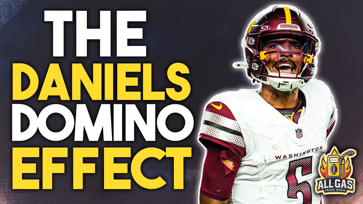 Tydeclare44's tweet photo. The Daniels Domino has fallen.📉

Jayden Daniels’ injury has dynasty contenders rethinking everything, while holding out hope for a quick return.

QB pivots, deadline trades, and playoff strategies — all on a new AGTS with Ty &amp; Gabe 🎥🔥👇 https://t.co/EjpMBjVR1A