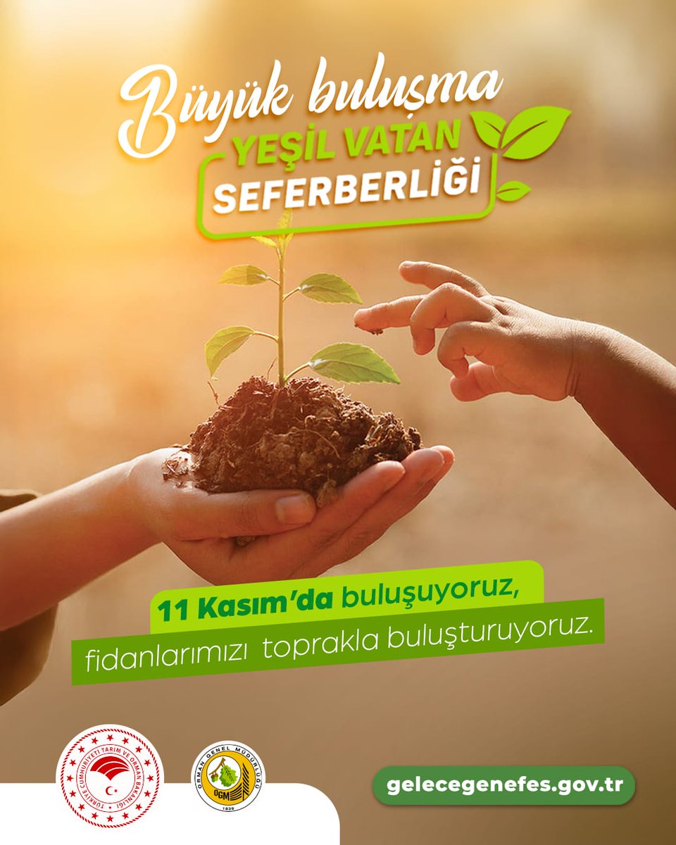 Dikilen her fidan, geleceğe uzanan bir umut dalıdır 🌿
Sen de #YeşilVatanSeferberliği’ne katılarak bu umuda can verebilirsin.
Bir fidan sahiplen, toprağa dokun, geleceğe nefes ol! 🍃
👉 gelecegenefes.gov.tr