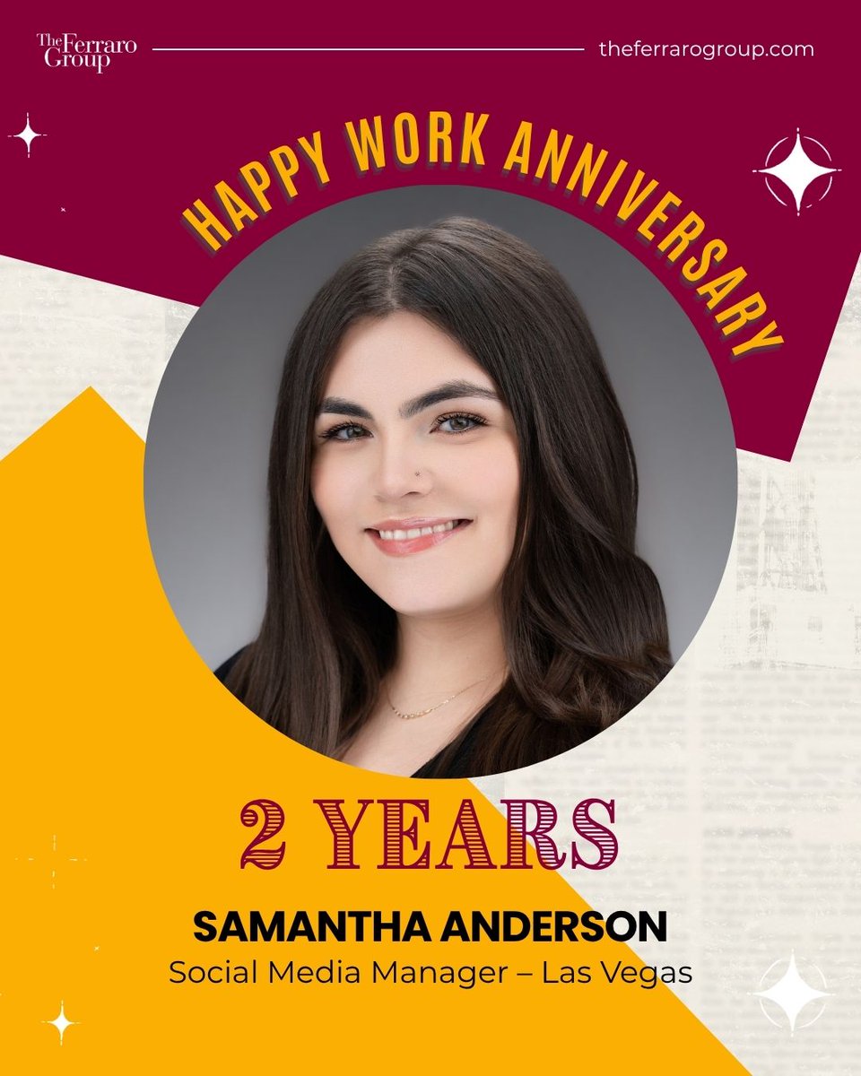 TheFerraroGroup's tweet photo. Happy work anniversary to our amazing Vegas team members! Thank you for your hard work and loyalty. 🥳 https://t.co/ZQ6YDsnPQc