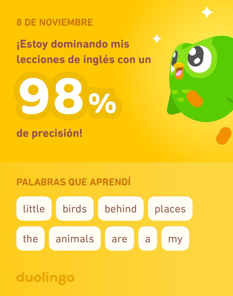 Katiro2307's tweet photo. ¡Estoy aprendiendo inglés en Duolingo! Es gratis, divertido y efectivo. https://t.co/YVZRy0qqqz