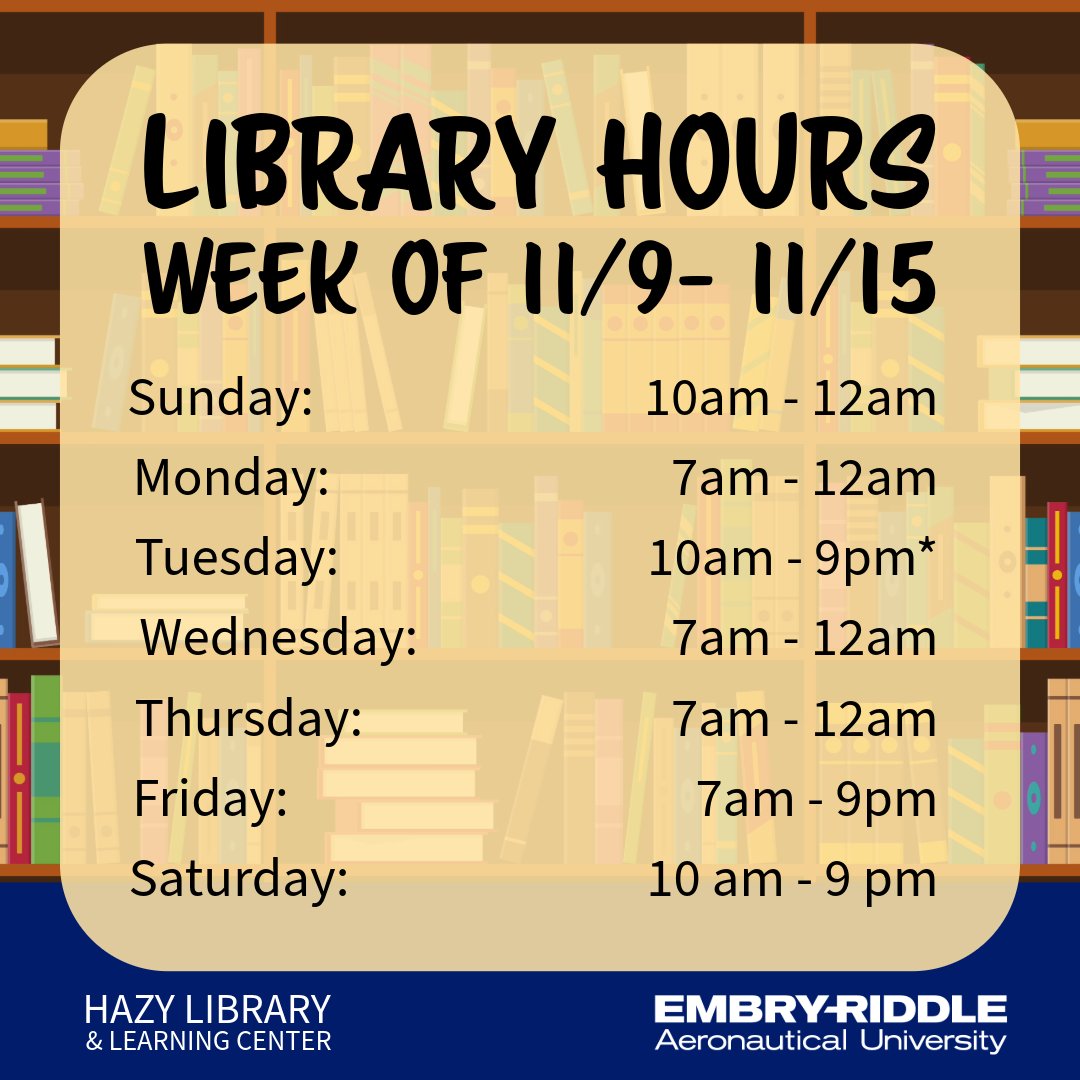 hazylibrary's tweet image. 📅Here are your Hazy Library Hours from November  9 - November 15. Hope to see you here! #HazyLibrary  

*Veteran&apos;s Day Hours
