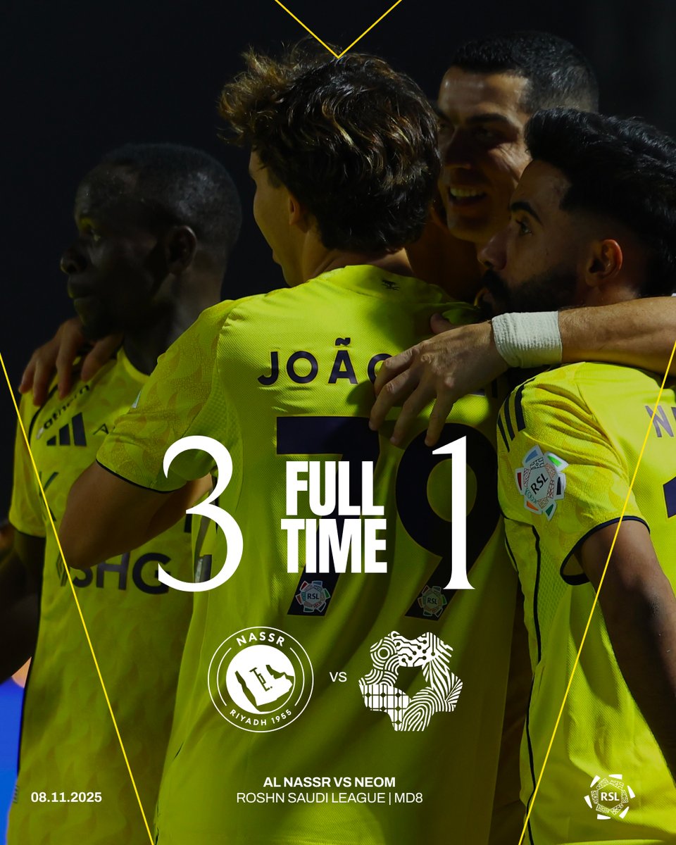 🔚 | صافـرة النهايـة! 👏

النصر 3 - 1 نيوم
⚽ أنجيلو جابرييل
⚽ كريستيانو رونالدو
⚽ جواو فيليكس

#النصر_نيوم
