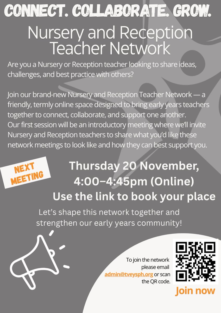 Use the QR code or email Gen to book a place: admin@tveysph.org

#eyfs #earlyyearsteacher #nurseryteacher #receptionteacher #earlyyears